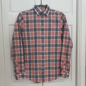 Express Slim Fit Plaid Button Down Shirt Coral Pink Navy White XS